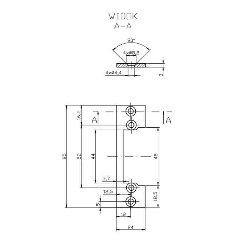 HARTTE OK-P1 Κοντή επίπεδη ράγα τοποθέτησης, S, 3 mm, STC, ανοιχτή