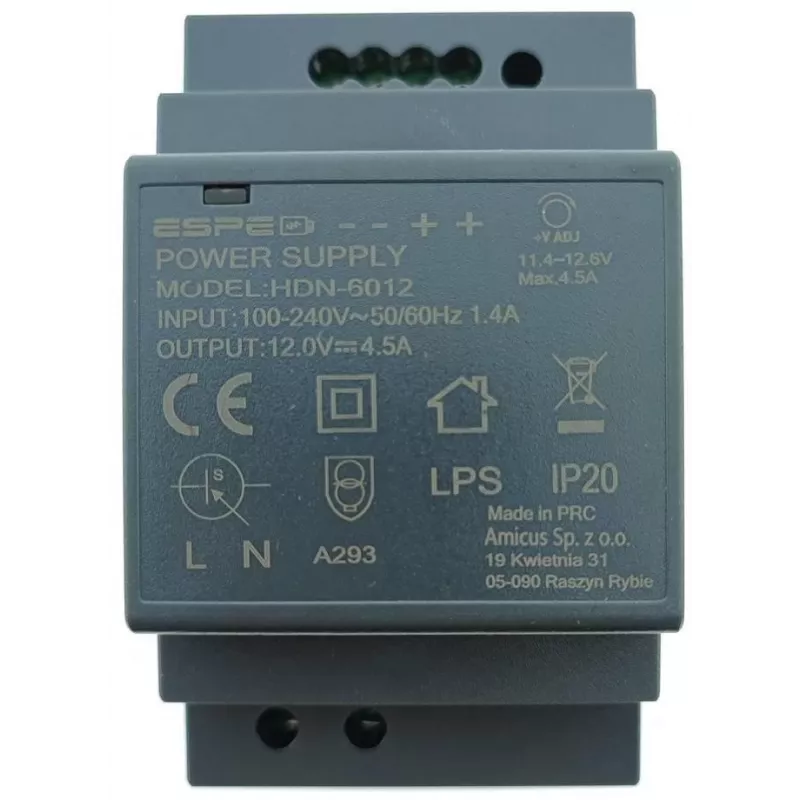 ESPE HDN-6012 Τροφοδοτικό ράγας DIN 12V 54W 4.5A