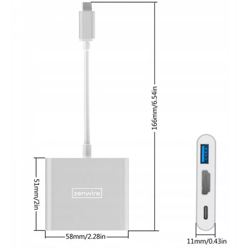ZENWIRE BYL-2008N 3-in-1 MHL Hub Αντάπτορας USB-C σε HDMI 4K, Space Gray