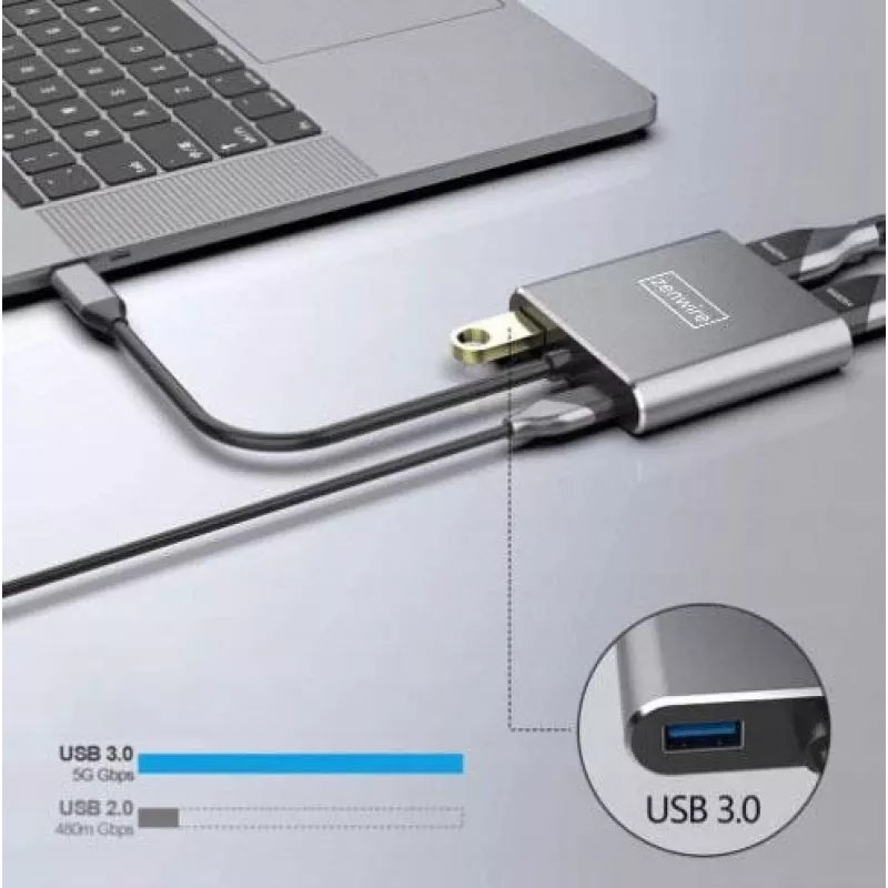 ZENWIRE USB-C Hub 4-in-1 Αντάπτορας 2x HDMI 4K USB 3.0 Space Gray BYL-2309