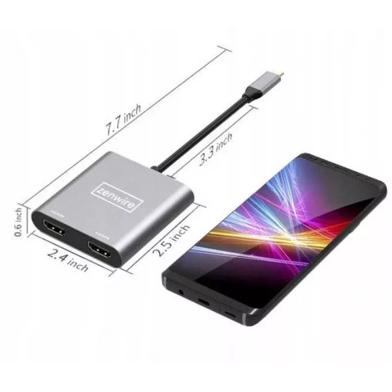 ZENWIRE USB-C Hub 4-in-1 Αντάπτορας 2x HDMI 4K USB 3.0 Space Gray BYL-2309