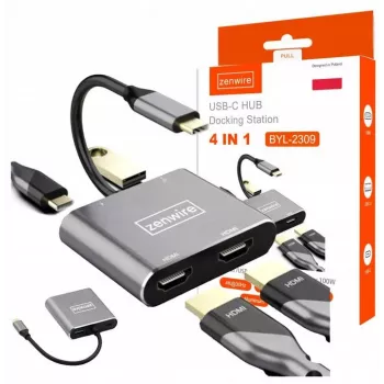 ZENWIRE USB-C Hub 4-in-1 Αντάπτορας 2x HDMI 4K USB 3.0 Space Gray BYL-2309