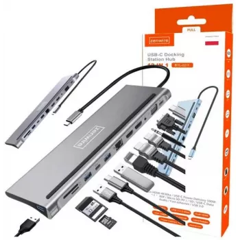 ZENWIRE USB-C Hub Αντάπτορας 12-in-1 Docking Station 2x HDMI 4K Ethernet RJ45 USB 3.0 BYL-2211