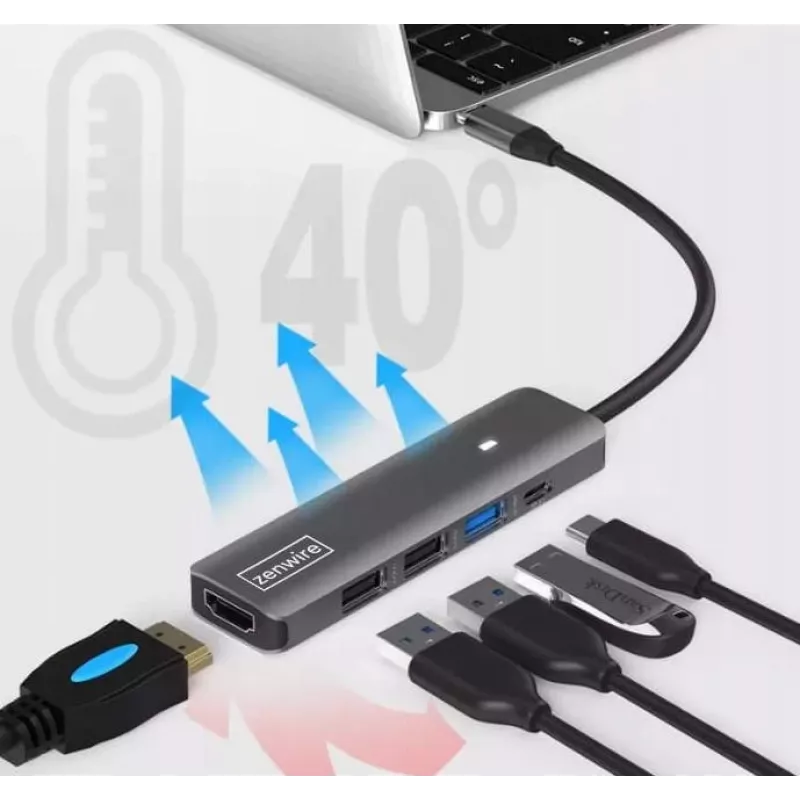 ZENWIRE BS-HC703 USB-C Hub Adapter 7 σε 1 με HDMI 4K, USB 3.0, SD, PD