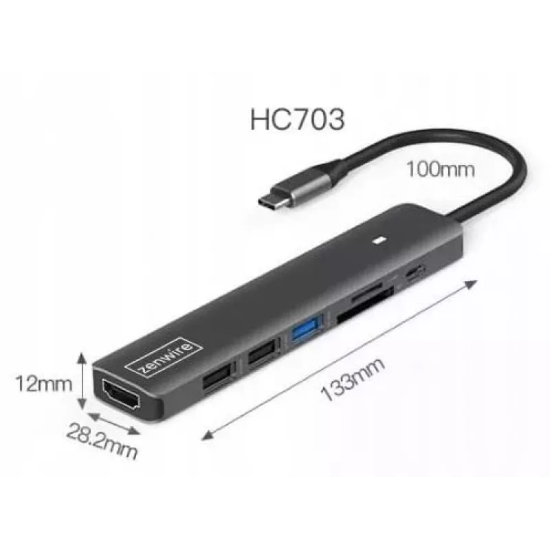 ZENWIRE BS-HC703 USB-C Hub Adapter 7 σε 1 με HDMI 4K, USB 3.0, SD, PD