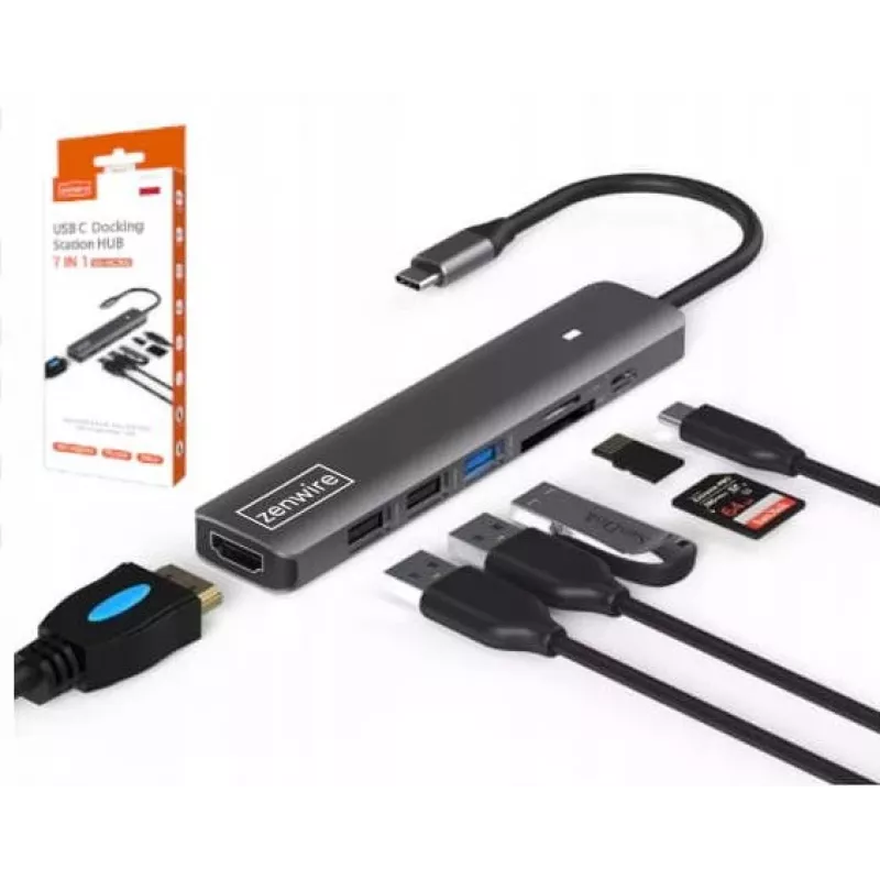ZENWIRE BS-HC703 USB-C Hub Adapter 7 σε 1 με HDMI 4K, USB 3.0, SD, PD