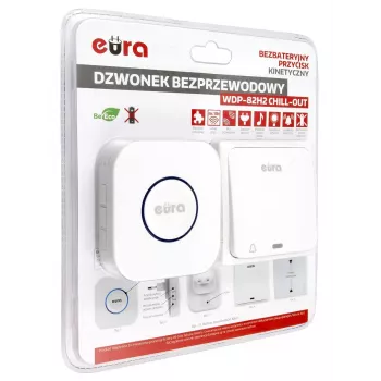EURA WDP-82H2 Ασύρματο Κουδούνι Πόρτας Σετ, Πομπός Χωρίς Μπαταρία Κινητικός, 36 Μελωδίες, Εμβέλεια 100 m, Λευκό