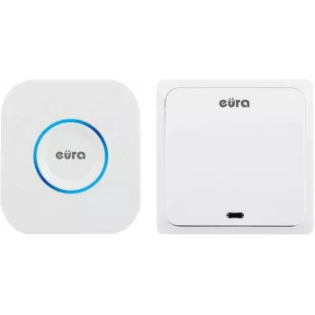 EURA WDP-82H2 Ασύρματο Κουδούνι Πόρτας Σετ, Πομπός Χωρίς Μπαταρία Κινητικός, 36 Μελωδίες, Εμβέλεια 100 m, Λευκό