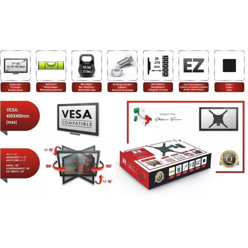 RED EAGLE FLEXI APOLLO FORTE 17-55 επιτοίχια βάση TV Full Motion μαύρη