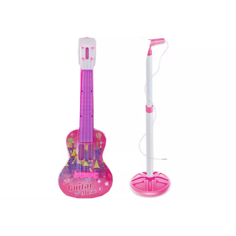 LEAN TOYS Ηλεκτρικό σετ βάσης κιθάρας με μικρόφωνο, με μπαταρία, ροζ