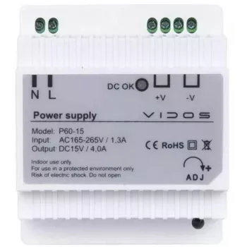 VIDOS P60/15 Τροφοδοτικό 60W 15V DC ράγας DIN