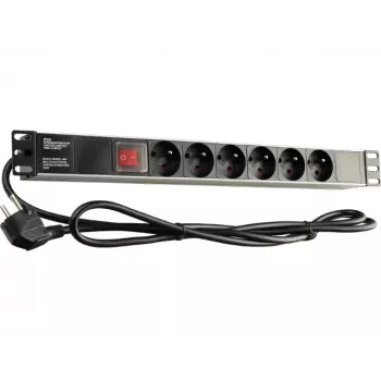 GETFORT LGF-06-Z 19 ιντσών 1U Μονάδα διανομής ρεύματος (PDU) 6 θέσεων Schuko - καλώδιο 1,8 m, 16 A, 230 V, μαύρο
