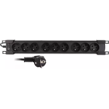 Getfort GF-9R30/FR Πολύπριζο 9 θέσεων 1U για τοποθέτηση σε rack με γαλλικές πρίζες, καλώδιο 3m, 16A, μαύρο