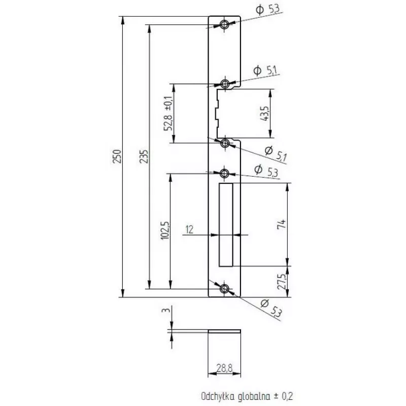 ELEKTRA-PLUS Πλάκα για χωνευτές κλειδαριές, γαλβανισμένη, 200x20mm