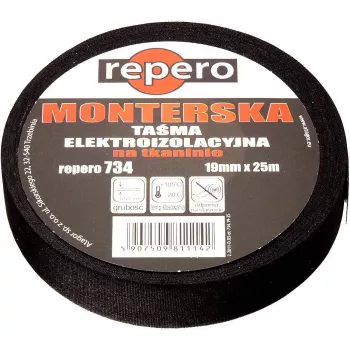 REPERO 734 Υφασμάτινη ηλεκτρομονωτική ταινία, βαμβακερή, Μαύρη, 19mm x 25m