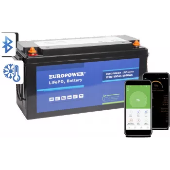 EUROPOWER LFP 12/150/E/B/HT/SH Μπαταρία LiFePO4 12,8V 150Ah Bluetooth θερμαντικό στρώμα