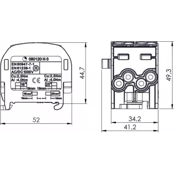 SIMET SCB 25-2 μπλοκ διακλάδωσης διανομής Al/Cu, μπλε, 81505003