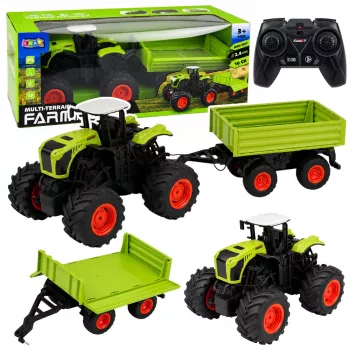 LEAN TOYS ψηλό αγροτικό τρακτέρ με ανατρεπόμενο ρυμουλκούμενο, τηλεχειριζόμενο, RC 1:16