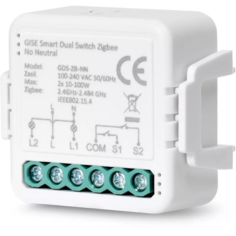 GISE έξυπνη διπλή μονάδα ρελέ (χωρίς ουδέτερο) Zigbee Tuya GDS-ZB-NN
