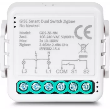 GISE έξυπνη διπλή μονάδα ρελέ (χωρίς ουδέτερο) Zigbee Tuya GDS-ZB-NN