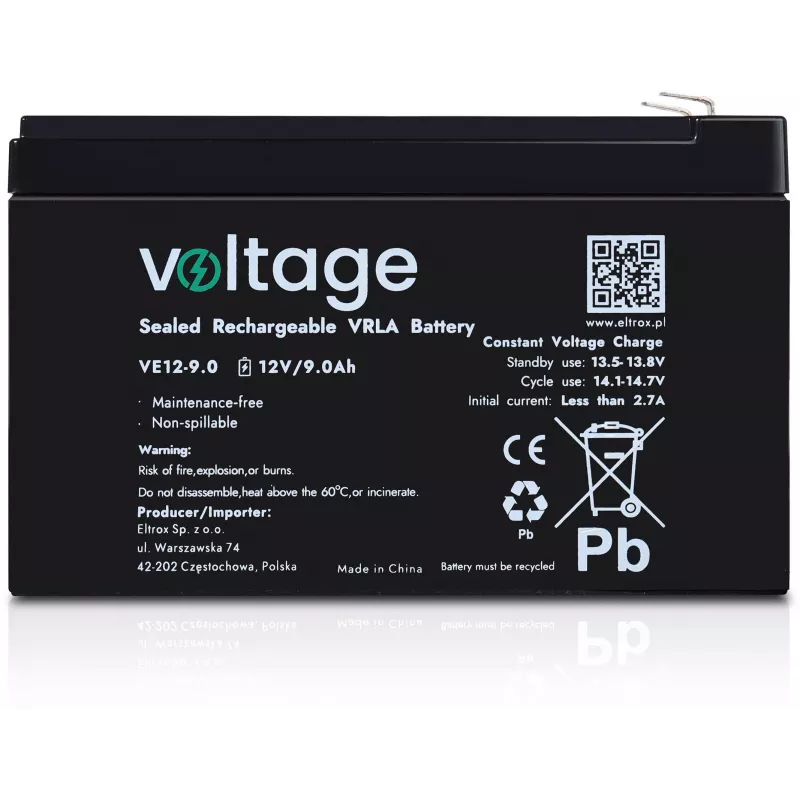 VOLTAGE μπαταρία AGM 12V 9Ah VE12-9.0 (διάρκεια ζωής 6-9 έτη)