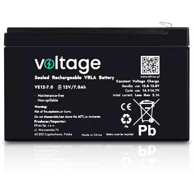 VOLTAGE μπαταρία AGM 12V 7Ah VE12-7.0 (διάρκεια ζωής 6-9 έτη)