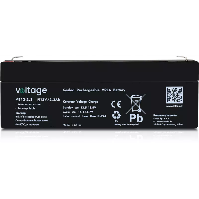 VOLTAGE μπαταρία AGM 12V 2,3Ah VE12-2.3 (διάρκεια ζωής 6-9 έτη)