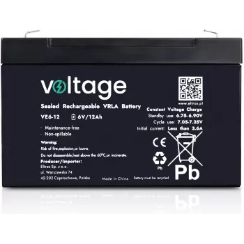 VOLTAGE μπαταρία AGM 6V 12Ah VE6-12 (διάρκεια ζωής 6-9 έτη)