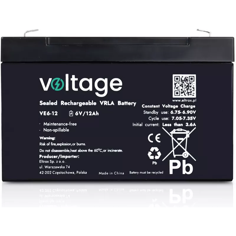 VOLTAGE μπαταρία AGM 6V 12Ah VE6-12 (διάρκεια ζωής 6-9 έτη)