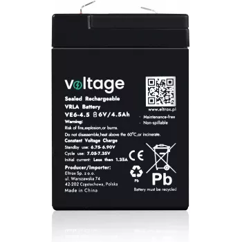 VOLTAGE μπαταρία AGM 6V 4,5Ah VE6-4.5 (διάρκεια ζωής 6-9 έτη)