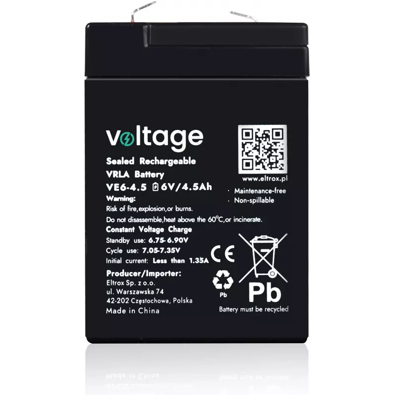 VOLTAGE μπαταρία AGM 6V 4,5Ah VE6-4.5 (διάρκεια ζωής 6-9 έτη)