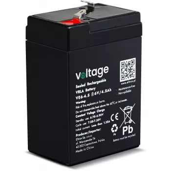 VOLTAGE μπαταρία AGM 6V 4,5Ah VE6-4.5 (διάρκεια ζωής 6-9 έτη)