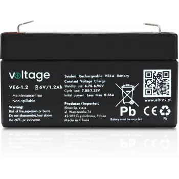 μπαταρία AGM Voltage 6V 1,2Ah VE6-1.2 (διάρκεια ζωής 6-9 έτη)