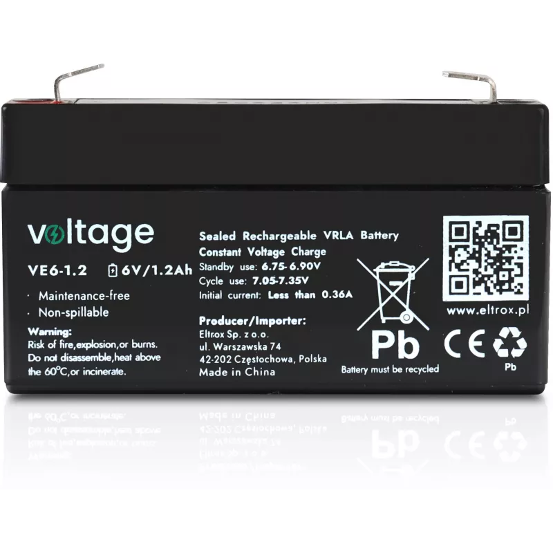 μπαταρία AGM Voltage 6V 1,2Ah VE6-1.2 (διάρκεια ζωής 6-9 έτη)