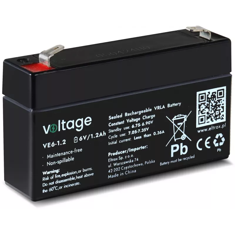 μπαταρία AGM Voltage 6V 1,2Ah VE6-1.2 (διάρκεια ζωής 6-9 έτη)