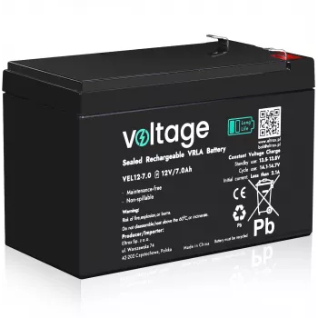 Voltage Long Life AGM Μπαταρία 12V 7Ah VEL12-7.0 (15 Χρόνια Διάρκεια Ζωής Σχεδιασμού)