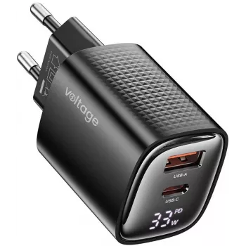 Voltage GaN Charger Mini 33W PD 3.0 QC 3.0 USB-A USB-C ψηφιακή οθόνη μαύρο