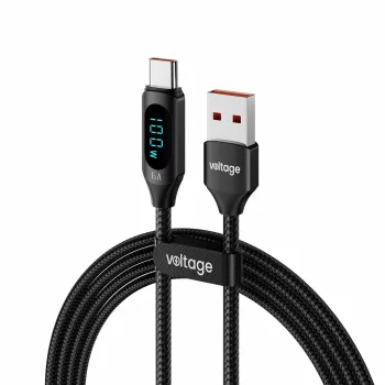 Καλώδιο USB-A σε USB-C Voltage PowerDisplay 66W 100cm Μαύρο