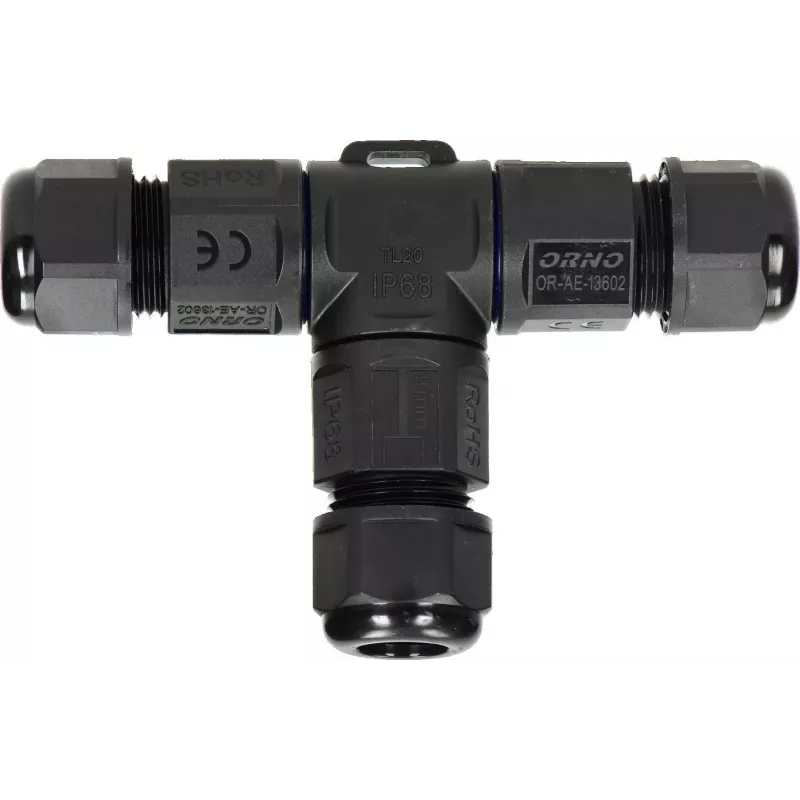 ORNO OR-AE-13602 Σύνδεσμος T IP68, 3x4mm², 450V/25A, Μαύρο