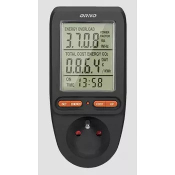ORNO OR-WAT-435/B Μετρητής ενεργειακού κόστους και κατανάλωσης ρεύματος, 230V, 16A, οθόνη LCD, Μαύρο