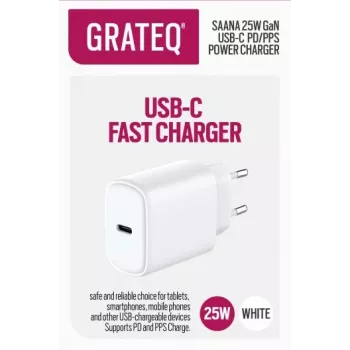 GRATEQ SAANA GaN USB-C 25W PD/PPS Φορτιστής Τοίχου Λευκό