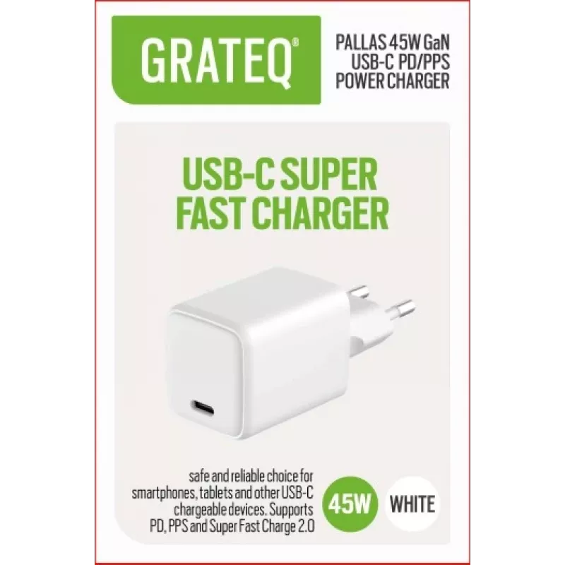 GRATEQ PALLAS GaN USB-C 45W Τροφοδοτικό Λευκό