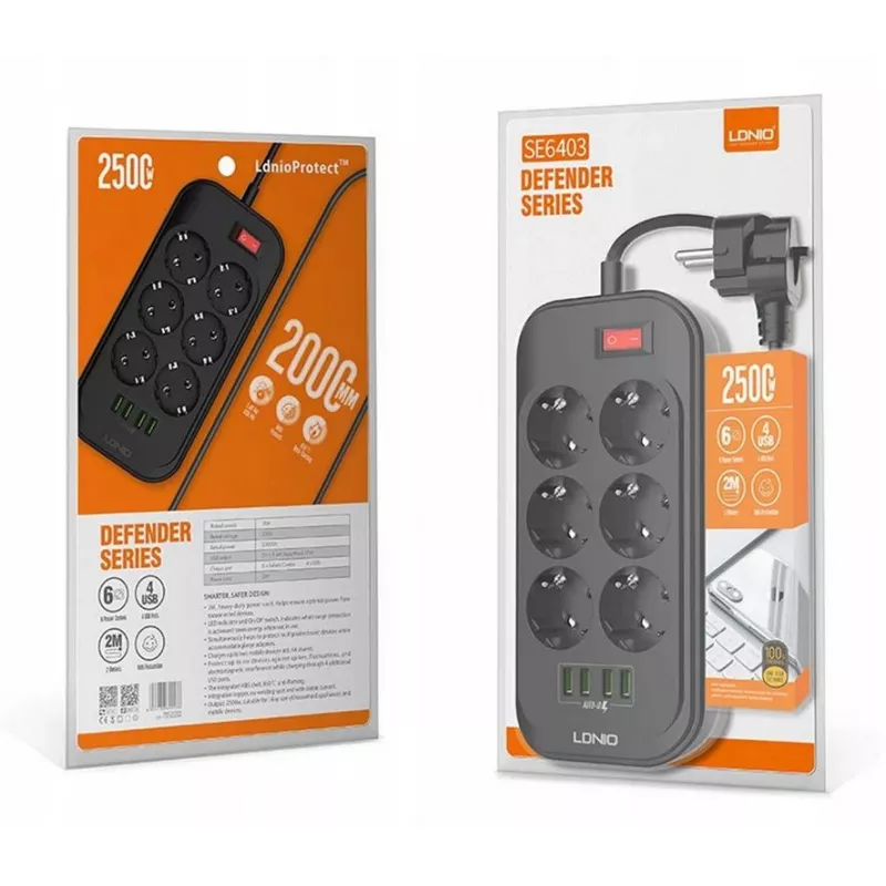 LDNIO SE6403 Πολύπριζο, 6 πρίζες + 4 USB