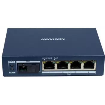 Hikvision DS-3D504TP-A Unmanaged Industrial PoE Switch, 4 Θύρες PoE+, 1 SFP Uplink, 60W Budget