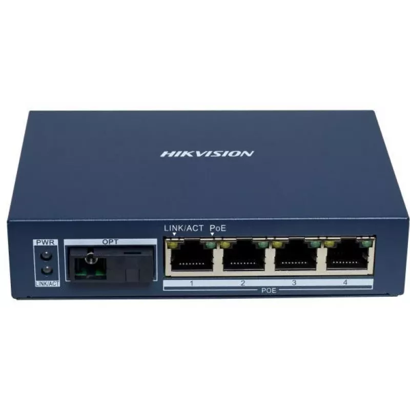Hikvision DS-3D504TP-A Unmanaged Industrial PoE Switch, 4 Θύρες PoE+, 1 SFP Uplink, 60W Budget