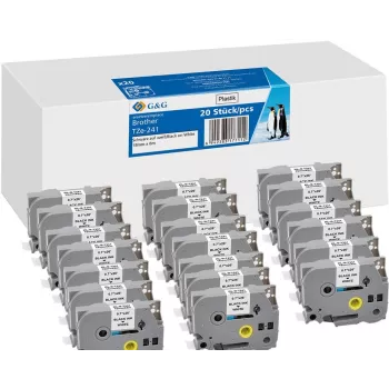 20x G&G Συμβατή μελανοταινία ετικετών 18mm x 8m μαύρο σε λευκό για Brother TZe-241 (21570)