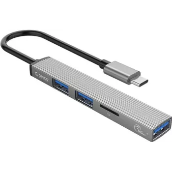ORICO AH-12F-GY-BP USB-C Hub με 3x υποδοχές USB-A και αναγνώστη καρτών MicroSD, αλουμίνιο, Space Gray