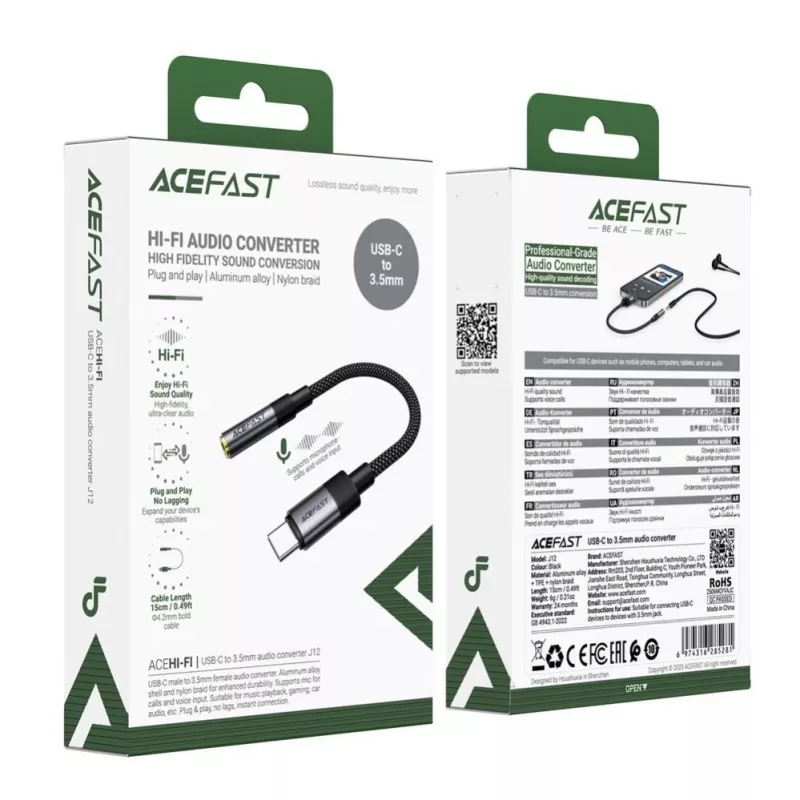 Acefast USB-C σε 3,5 mm J12 Προσαρμογέας ήχου μαύρος