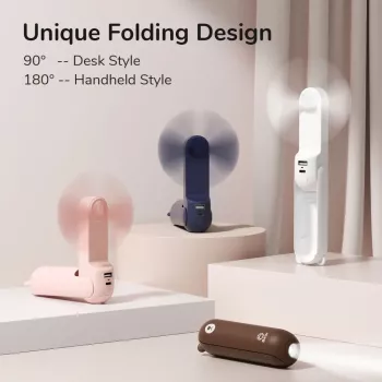 JISULIFE Handheld Fan 8 λευκός φορητός ανεμιστήρας USB με powerbank 2000mAh και φακό
