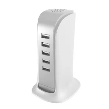 Dudao 5x Φορτιστής USB με ενσωματωμένο καλώδιο ρεύματος EU Λευκό (A5EU)